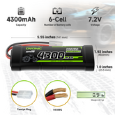 2 × OVONIC 7.2V 4300mAh NiMH Battery Pack 6-Cell with Tamiya Plug for RC Vehicles